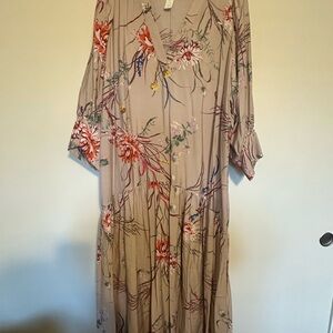 H&M Floral Long Sleeve Dress - Beige and Red